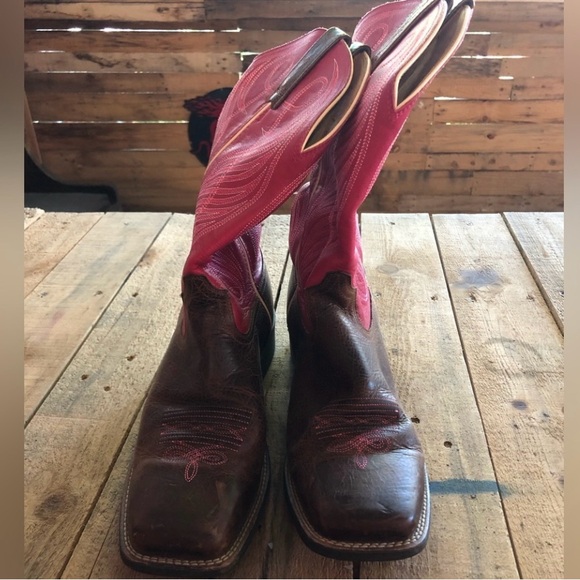 Ariat boots Full-grain brown & pink genuine leather foot&shaft boot womens 11B - Picture 3 of 8